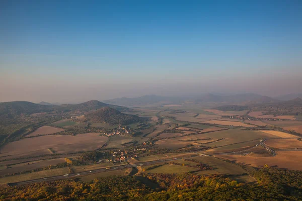 Morning scenery in Central Bohemian Uplands, Czech Republic. Natural monument. View from the top of the mountain.