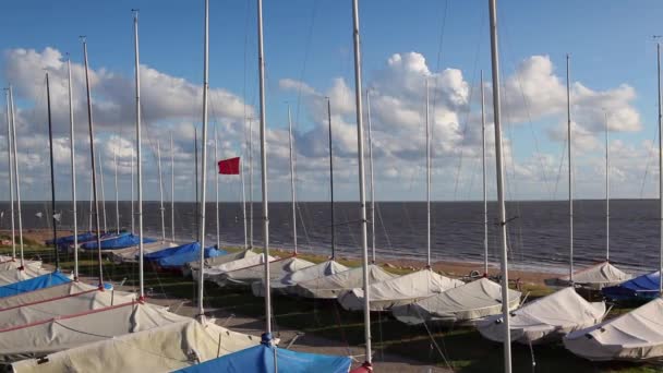 Yachts Empty Beach Hjerting Jutland Denmark Hjerting District Esbjerg Southwest — Stock Video