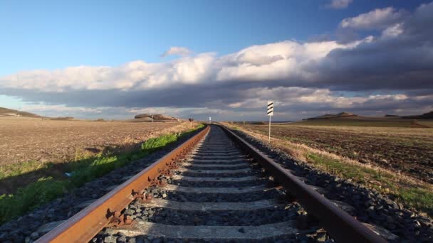 Single Railway Track Sunset Central Bohemian Uplands Czech Republic — Stock Video