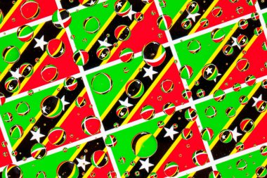 Saint Kitts ve Nevis, bayraklar bir cam arkasında yağmur damlaları ile kaplı. Saint Kitts ve Nevis bayrakları desen. 3D çizim