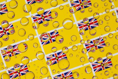 Bayrak, Niue, bir cam arkasında yağmur damlaları ile kaplı. Niue desen 3d çizim bayraklar