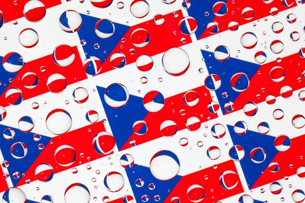 Flaggor Tjeckien Bakom Ett Glas Täckt Med Regndroppar Mönster Från — Stockfoto