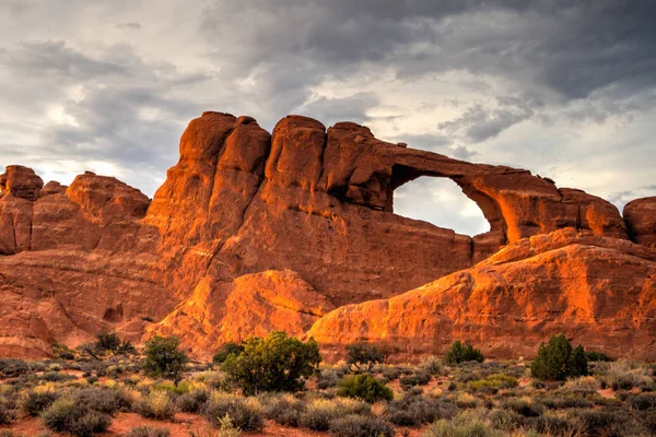 Sunset Arches Nasjonalpark Moab Utah Usa Den Grenser Til Colorado – stockfoto