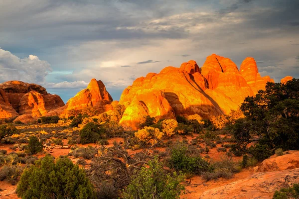 Sunset Arches Nasjonalpark Moab Utah Usa Den Grenser Til Colorado – stockfoto