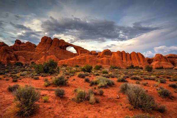 Zachód Słońca Parku Narodowego Arches Moab Utah Stany Zjednoczone Ameryki — Zdjęcie stockowe