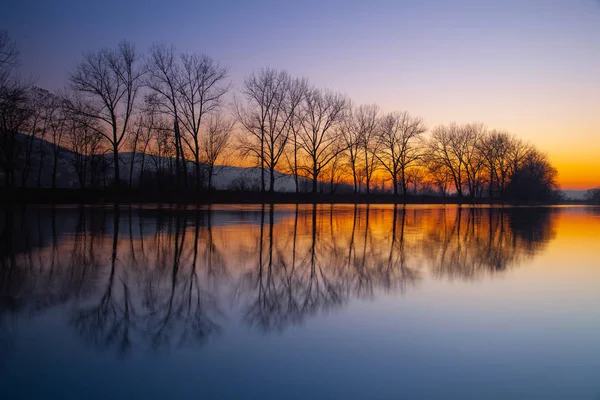 Dusk Berounka River Czech Republic Symmetry Landscape Sunset — Stock Photo, Image
