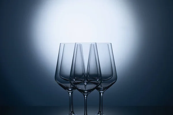 Empty Wine Glasses Blue Clean Gradient Background Empty Drinking Transparent — Stock Photo, Image