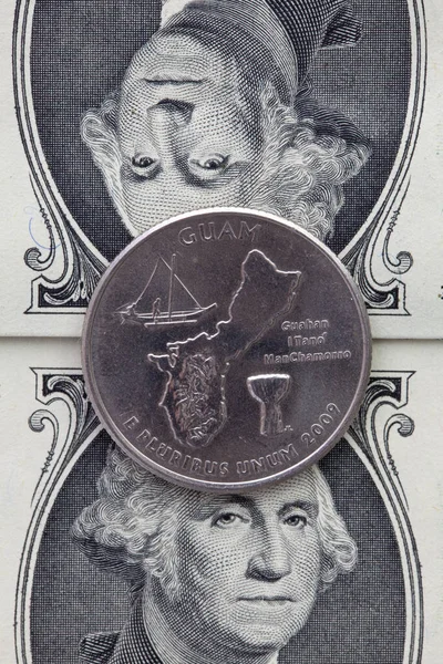 Quarter Guam Dollar Bills Symmetric Composition Dollar Bills Quarter Guam — Stock Photo, Image