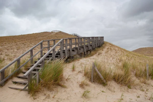 Les Escaliers Bois Sur Dune Panoramique Haut Sans Touristes Après — Photo