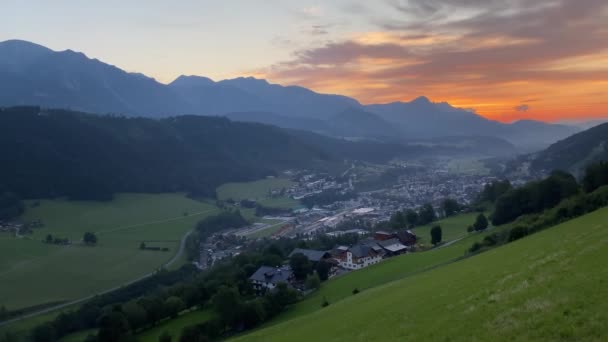 Góra Dachstein Miasto Schladming Wschodzie Słońca Widok Rohrmoos Untertal Austria — Wideo stockowe