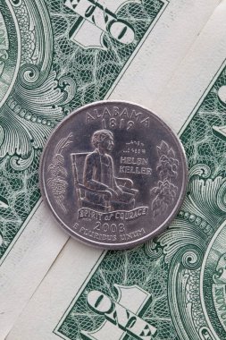 Amerikan dolarlarının dörtte biri Alabama 'da. Amerikan dolarlarının simetrik bileşimi ve Alabama 'nın çeyreği.