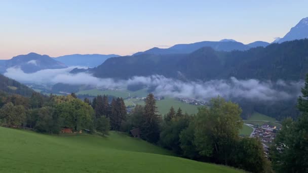 Dachstein Berg Schladming Stad Bij Zonsopgang Uitzicht Vanuit Rohrmoos Untertal — Stockvideo