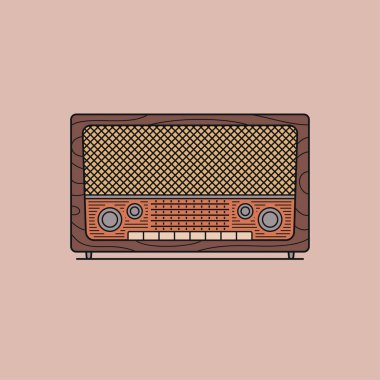Vektör anahat illüstrasyon, bej renkli arka plan üzerinde Retro radyo.