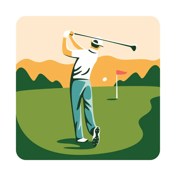 Homem Jogando Golfe Campo Golfe Sol — Vetor de Stock