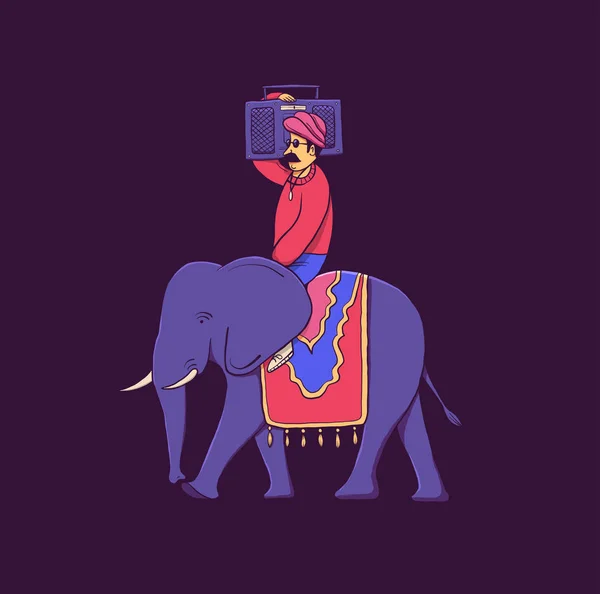 インド ベクトル図では レコード プレーヤー 象ドライバーを持つ男 — ストックベクタ