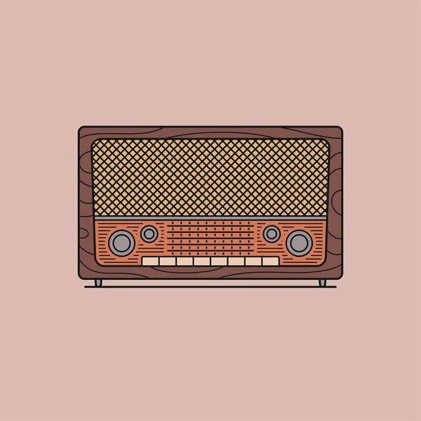 Vektör anahat illüstrasyon, bej renkli arka plan üzerinde Retro radyo.