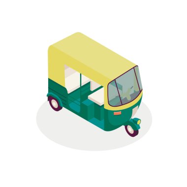 vektör tuk-tuk. Hint otomatik çekçek kavramı. Delhi auto. minimal tasarım. vektör izometrik çizimde, 3d simge, beyaz arka plan