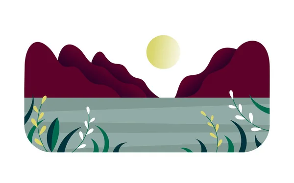 Montagnes Rivière Paysage Estival Illustration Vectorielle Plate Icône Fond Blanc — Image vectorielle