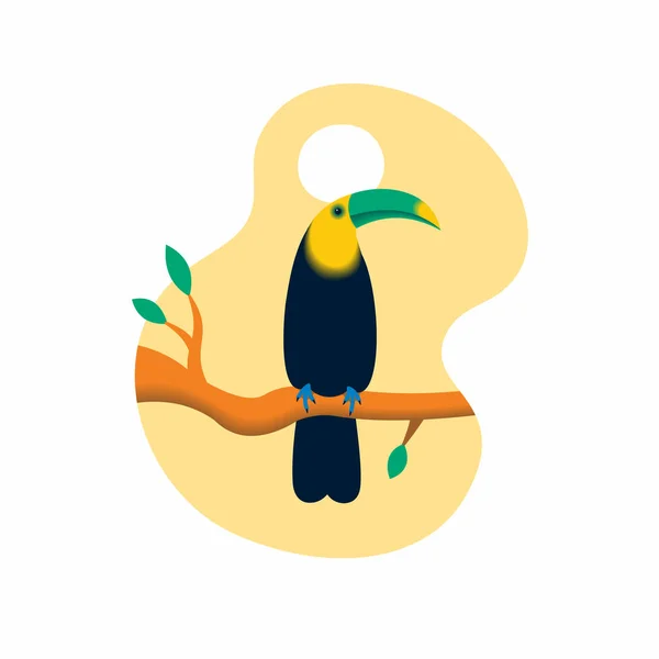 Ilustración Plana Vectorial Brillante Pájaro Tropical Tucán Sobre Fondo Floral — Vector de stock