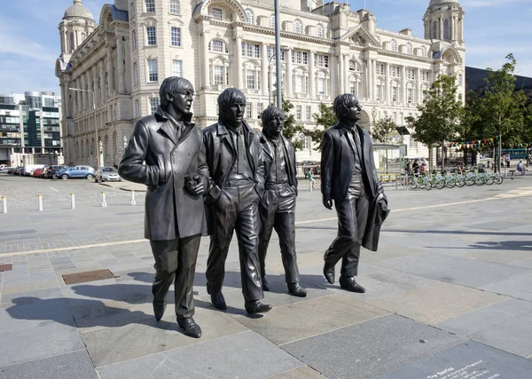 Standbeeld Van Beatles Liverpool Waterfront — Stockfoto