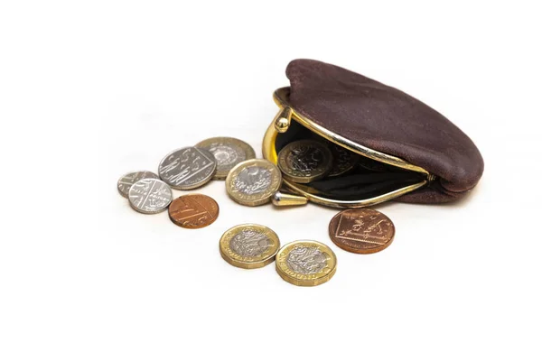 Ηνωμένο Βασίλειο Χρήματα Στην Ανοιχτή Τσάντα Συμπεριλαμβανομένων Των Νέων Κερμάτων — Φωτογραφία Αρχείου