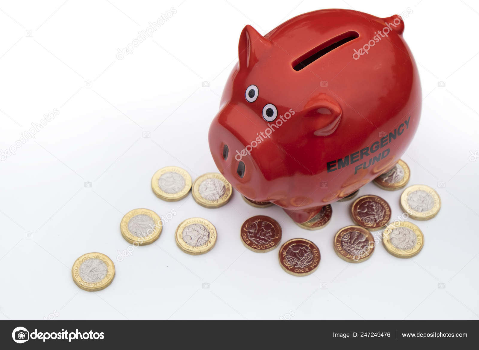 Money Red Piggy Bank Pound Coins Emergency Fund Concept Stock Photo Image By C Cwyfan 247249476