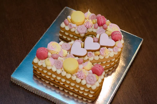 Pastel Forma Dos Figuras Pastel Galletas Número Dos Tarta Cumpleaños —  Fotos de Stock