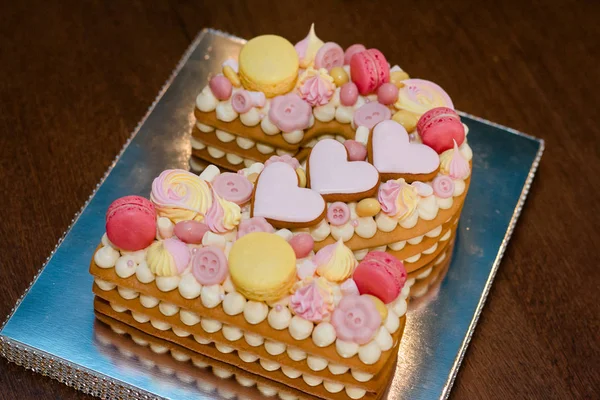 Pastel Forma Dos Figuras Pastel Galletas Número Dos Tarta Cumpleaños —  Fotos de Stock