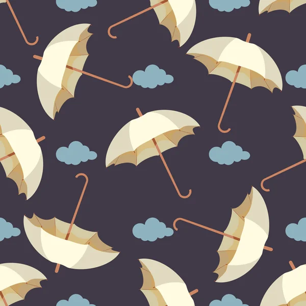 Безшовний візерунок з дощем, листям і барвистими парасольками. Шпалери для дитячої кімнати. Тло погоди — стоковий вектор