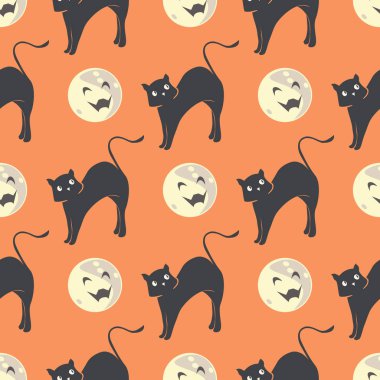 Cadı kediler ve şeytani ay ile sorunsuz desen. Cadılar Bayramı arka plan