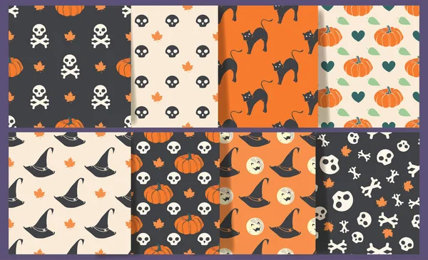 Set van verschillende Spooky Halloween patronen. — Stockvector