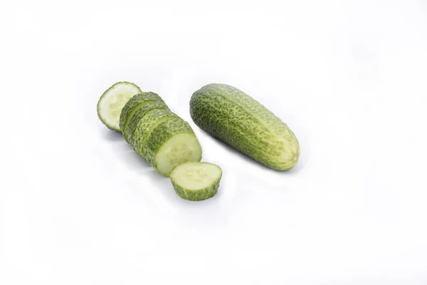 Fresh Cucumbers Whole Cucumber Sliced Isolated White — Stock Photo, Image