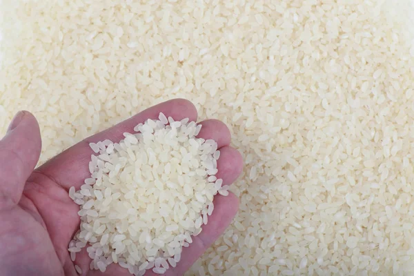 Rice Pilaf Střední Asie Dlaně Vaší Ruky Rýží Jako Pozadí — Stock fotografie