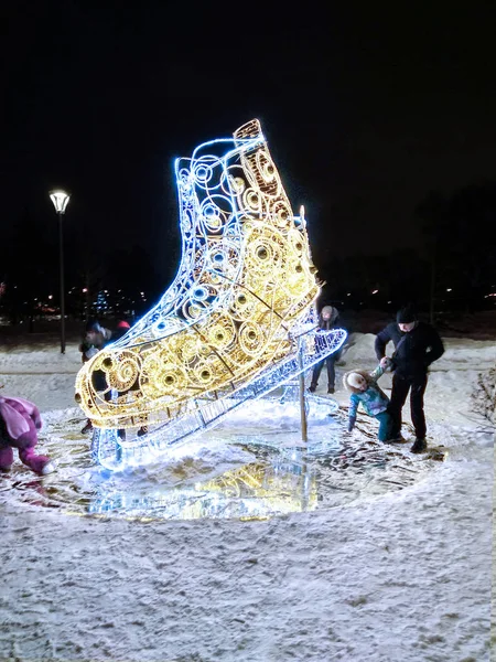 Moskau Russland Januar 2019 Park Altufevo Glühende Zusammensetzung Photozone Kunstlauf — Stockfoto