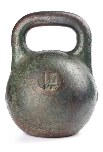 Gamla rostiga kettlebell för sport isolerad på vit bakgrund. — Stockfoto