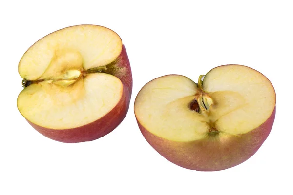Duas metades de maçã fresca isolada em branco — Fotografia de Stock