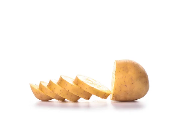 Potato cut slices isolated on white background. Copy space — Stock Photo, Image
