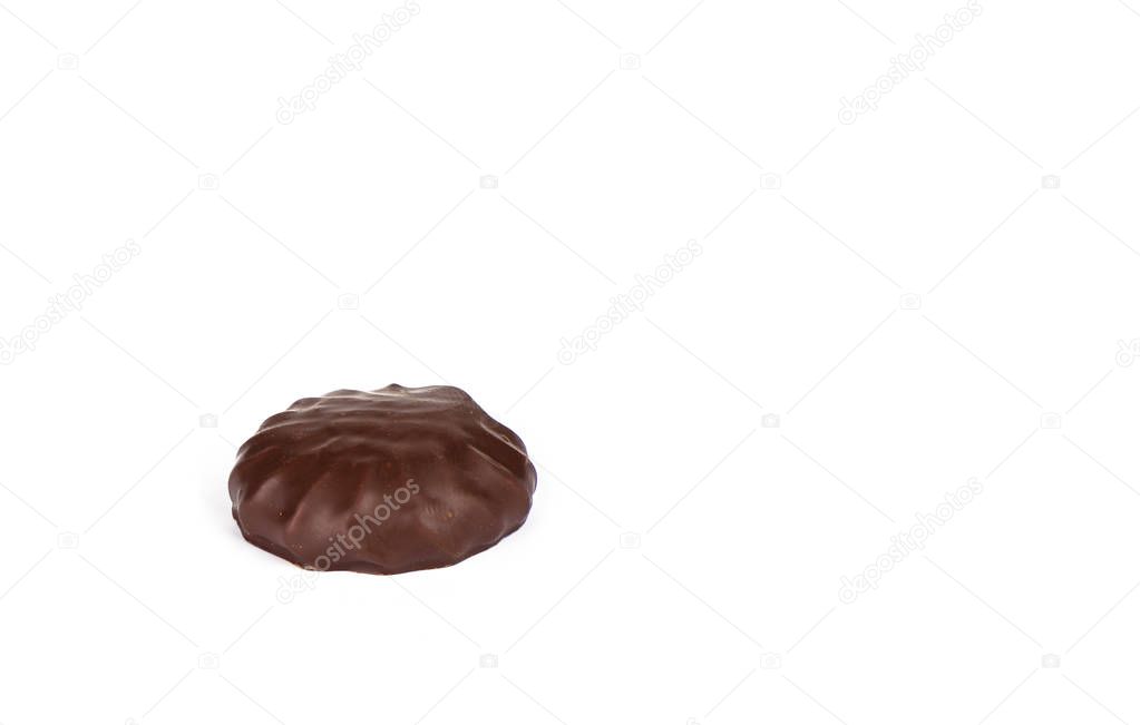 Marshmallow in chocolate icing isolated on white background.