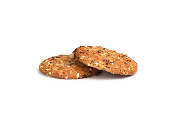 Galletas de avena con cereales aislados sobre fondo blanco. Dulce — Foto de Stock