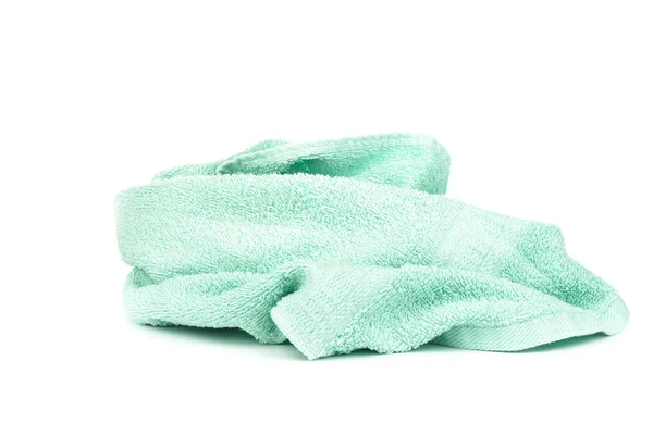 Jasnozielony ręcznik frotte na białym tle. — Zdjęcie stockowe