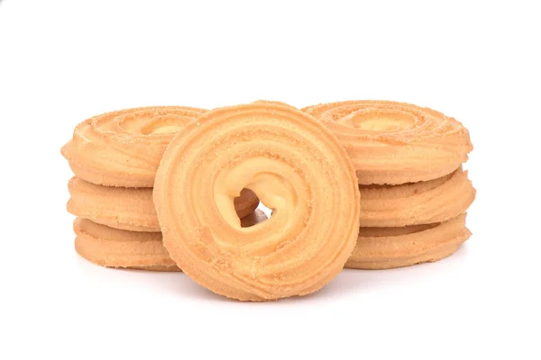 Galletas redondas de mantequilla aisladas sobre un fondo blanco . — Foto de Stock