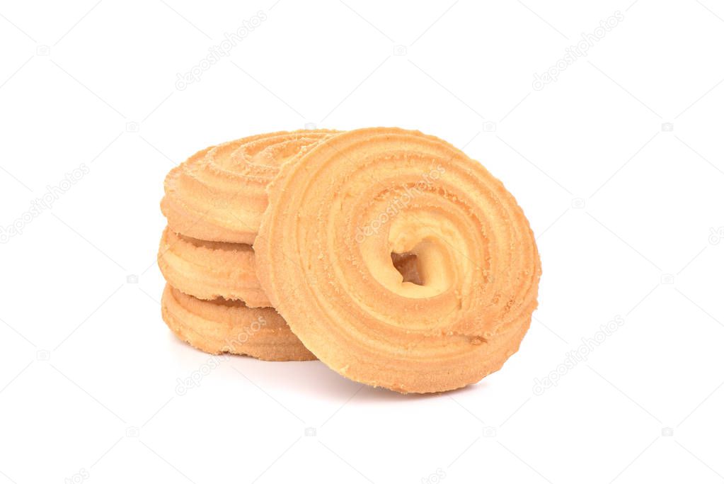 Round butter biscuits isolated on a white background.
