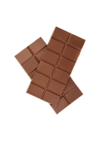 Duas barras de chocolate de leite isoladas em fundo branco . — Fotografia de Stock