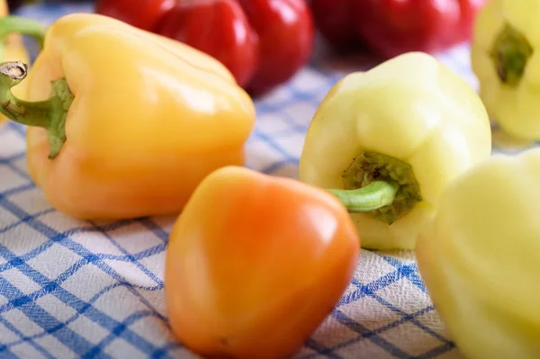 Selective focus. Multi-colored pods of sweet pepper.