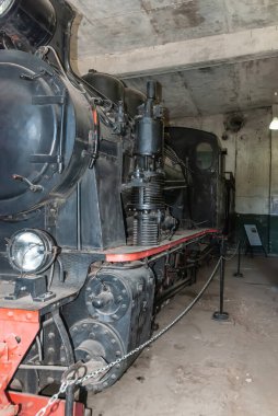 Yaroslavl bölgesi, Talitsy köyü, Rusya, 19 Temmuz 2015: Pereslavl demiryolu müzesi. Buharlı lokomotif Gr-269, 1950 'de Almanya' da 900mm 'lik dar bir demiryolu hattı için inşa edildi..