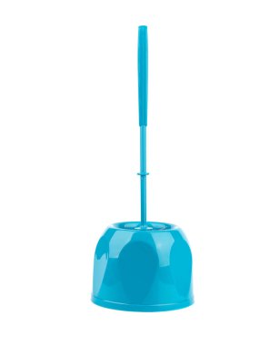 Kasenin içindeki tuvalet fırçası beyaz arka planda izole edilmiş. Kapatın. Boşluğu kopyala.