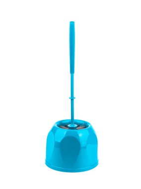 Kasenin içindeki tuvalet fırçası beyaz arka planda izole edilmiş. Kapatın. Boşluğu kopyala.