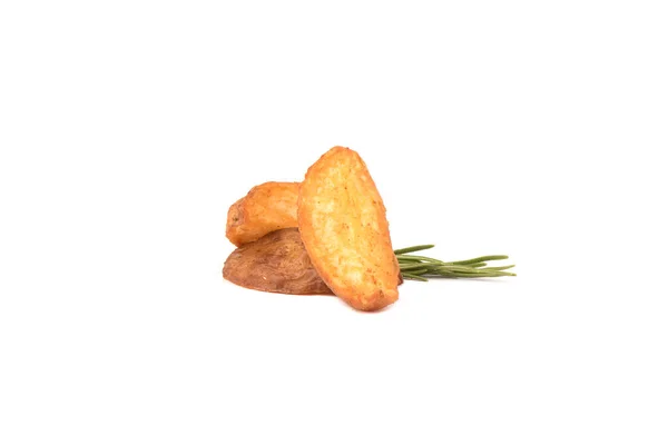 Rustik Stekt Potatis Och Kvist Rosmarin Isolerad Vit Bakgrund Närbild — Stockfoto