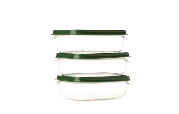 Plastbehållare Med Grönt Lock För Förvaring Mat Isolerade Vit Bakgrund — Stockfoto