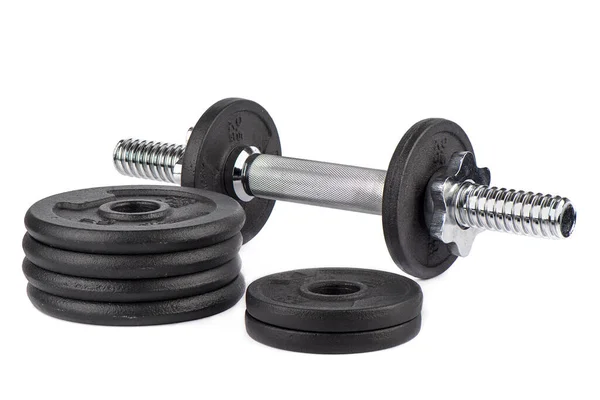 Dumbbell discs and dumbbell isolated on white background. — Stock Photo, Image